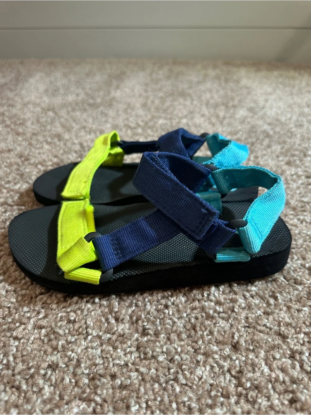 Kids Adjustable Sport Sandals in Blue, Teal and Neon Yellow